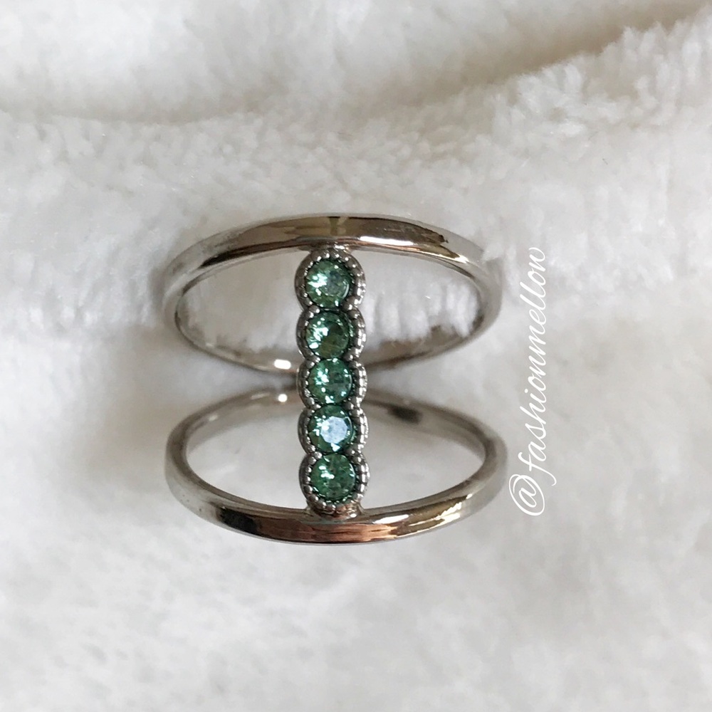 Jessica Elliot Silver Tone Ring with Green Stones